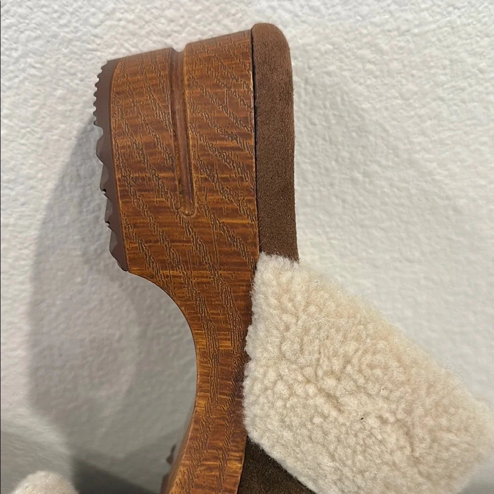 White Mountain Brown Suede Mules with Cream Shearling - Picture 8 of 12
